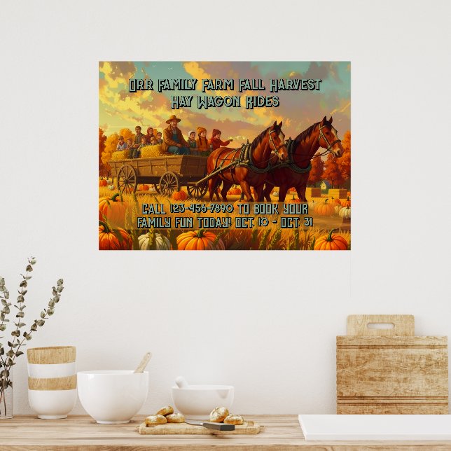 Customize Farm Fall Harvest Horse Drawn Wagon Ride Poster (Kitchen)