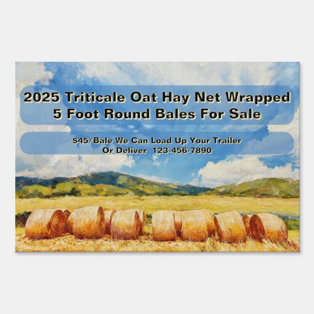 Customize Farm Round Bale Hay For Sale Yard Sign (Front)