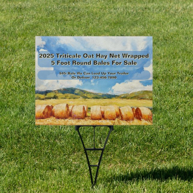 Customize Farm Round Bale Hay For Sale Yard Sign (Insitu)