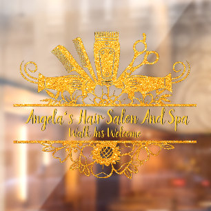 Customize Faux Gold Glitter Hair Salon And Spa Window Cling