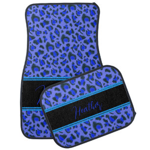 Customize Faux Leopard Fur Animal Blue Glitter Car Floor Mat