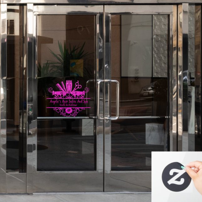 Customize Faux Pink Glitter Hair Salon And Spa  Window Cling (Office Door)