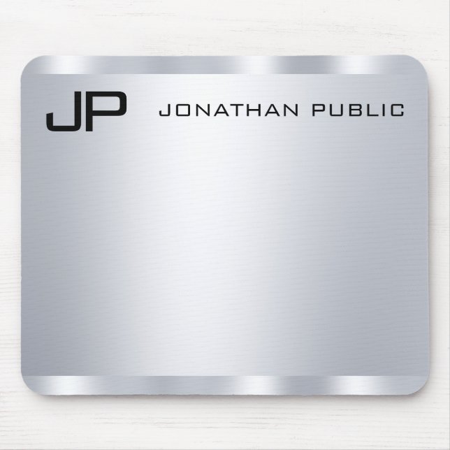 Customize Faux Silver Metallic Look Monogrammed Mouse Pad (Front)