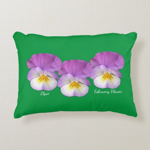 Customize February Birth Month Flower Green Purple Accent Pillow