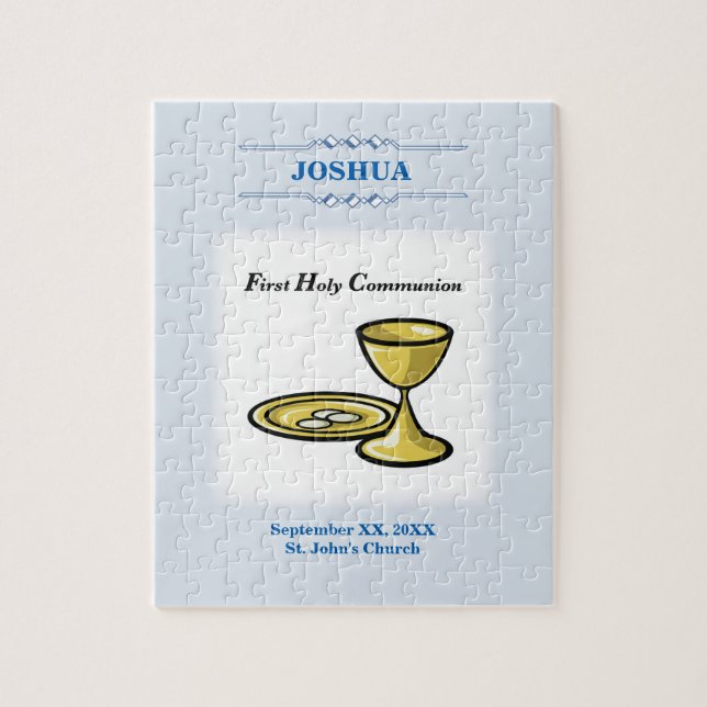 Customize, First Communion Body and Blood, Blue Jigsaw Puzzle (Vertical)