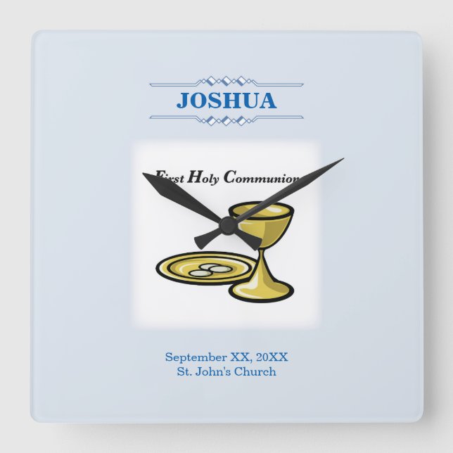 Customize, First Communion Body and Blood Square Wall Clock (Front)