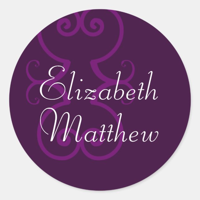 Customize First Names Elegant Purple Seal Sticker (Front)