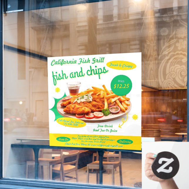 Customize Fish And Chips Cafe Sales Promo Window Cling (Cafe Window)
