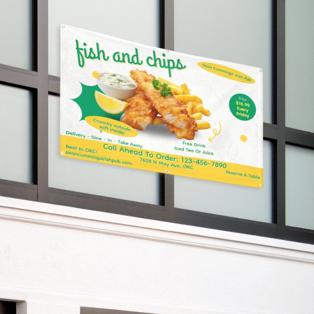 Customize Fish and Chips Restaurant Outside Wall Banner (Outside Building)