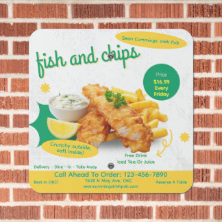 Customize Fish and Chips Restaurant Promo Roadway Metal Sign