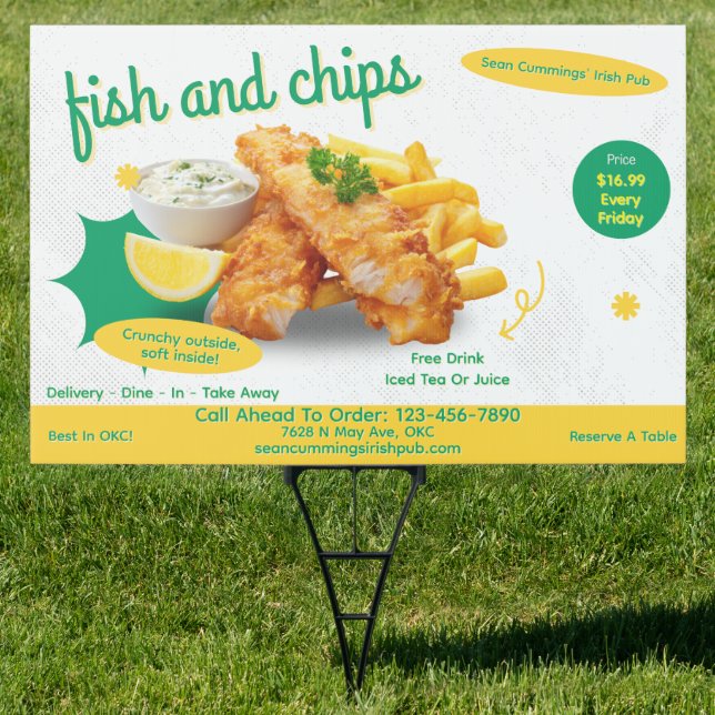 Customize Fish and Chips Restaurant Promo Roadway Sign (Insitu)