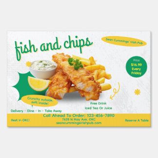 Customize Fish and Chips Restaurant Promo Roadway Sign