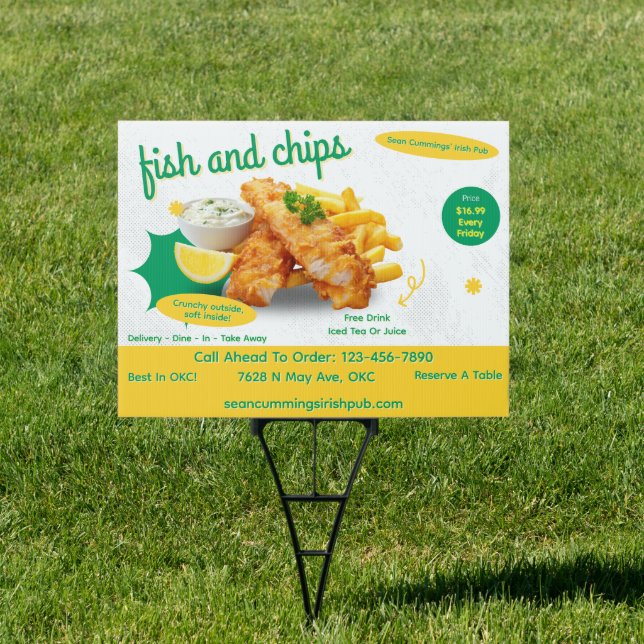Customize Fish and Chips Restaurant Promo Roadway Sign (Insitu)