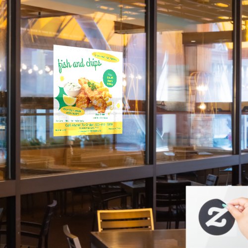 Customize Fish and Chips Restaurant Promotional Window Cling