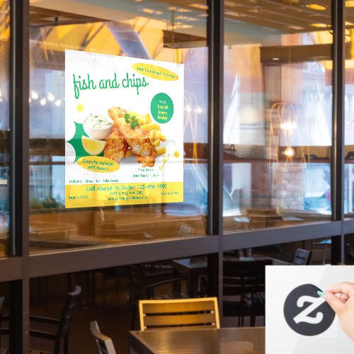 Customize Fish and Chips Restaurant Promotional Window Cling