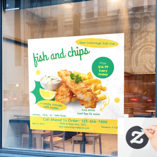 Customize Fish and Chips Restaurant Promotional Window Cling
