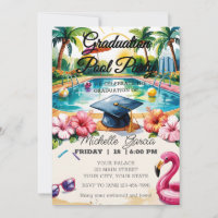 Customize Flamingo Pool Graduation Party Hibiscus