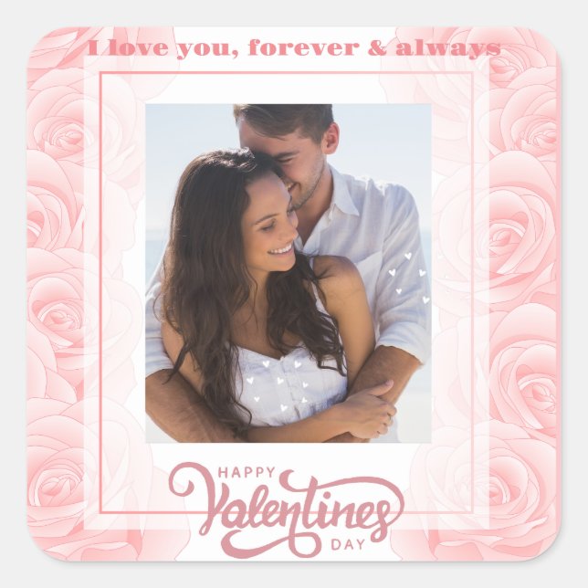 Customize floral Happy Valentine's Day 1 Photo Square Sticker (Front)
