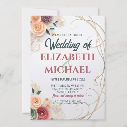 Customize Floral Wedding Rose Paper Quilling Frame Invitation