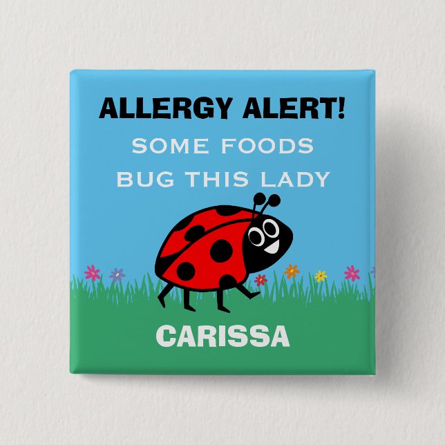 Customize Food Allergy Alert Ladybug Button (Front)