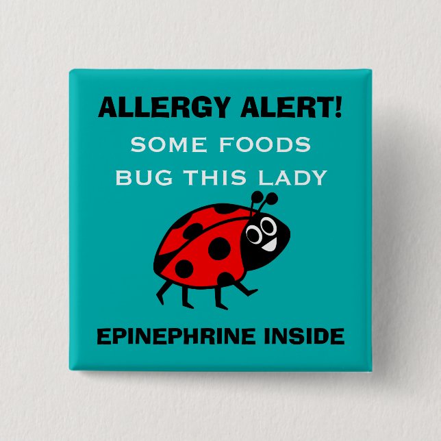 Customize Food Allergy Alert Ladybug Button (Front)