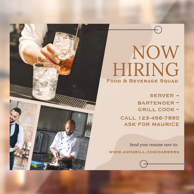 Customize Food Bar Beverage Grill Crew Now Hiring Window Cling (Sheet 2)
