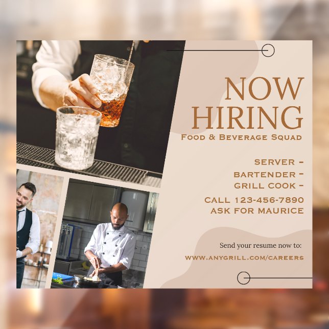 Customize Food Bar Beverage Grill Crew Now Hiring Window Cling (Sheet 2)