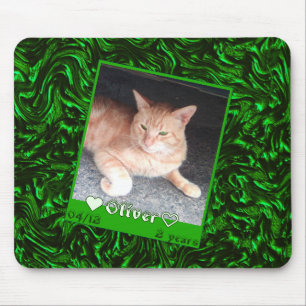 Customize frame photo cat pet, green metal texture mouse pad