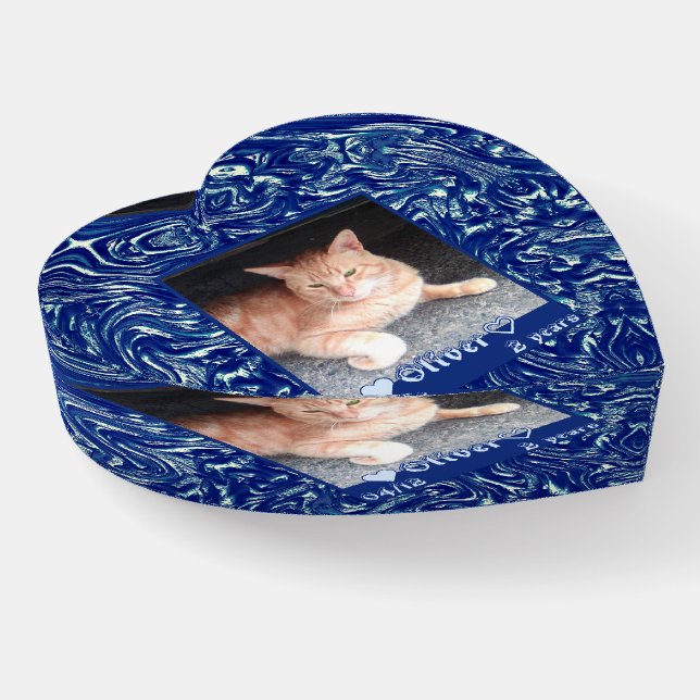 Customize frame photo cat pet on dark blue texture paperweight (Angled)