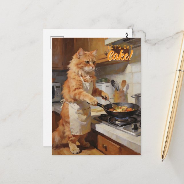 Customize Funny cooking cat Postcard (Front/Back In Situ)