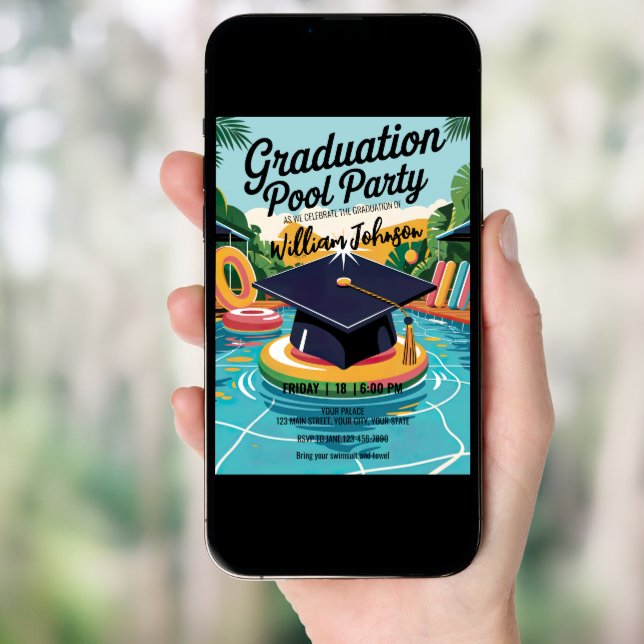 Customize Funny Lively Pool Graduation Party Invitation (Front Digital)