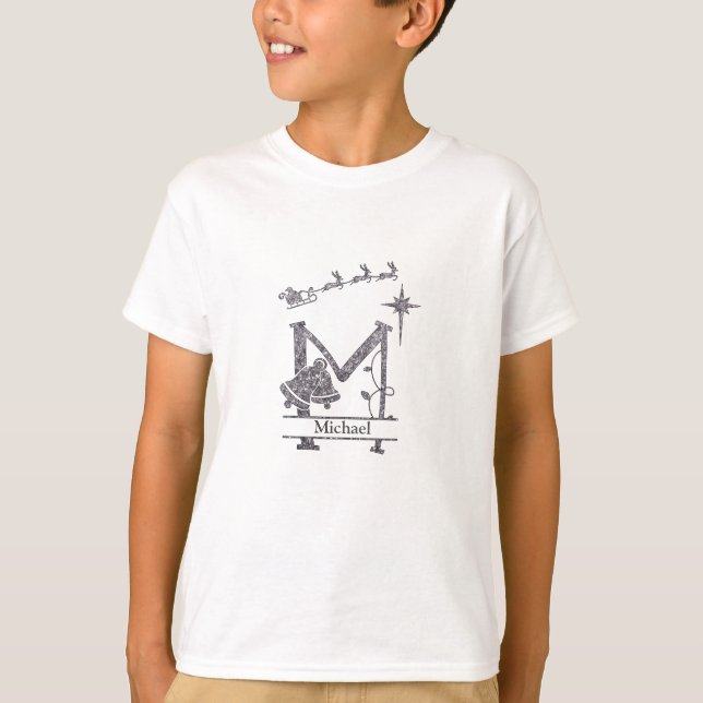 Customize Funny M Christmas Alphabet T-Shirt (Front)