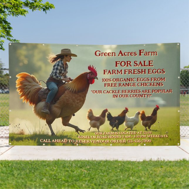 Customize Funny Organic Farm Fresh Eggs Cage Free Banner (Outside)