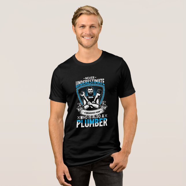 Customize Funny Plumber Graphic Design Bearded Man Tri-Blend Shirt (Front Full)