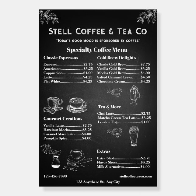 Customize Generic Coffee Menu Price Chalkboard  Foam Board (Front)