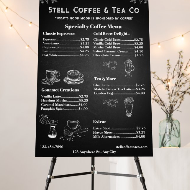 Customize Generic Coffee Menu Price Chalkboard  Foam Board (In Situ (Stand))