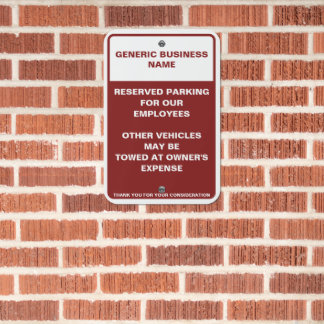 Customize Generic Employee Reserved Parking Tow Aw Metal Sign