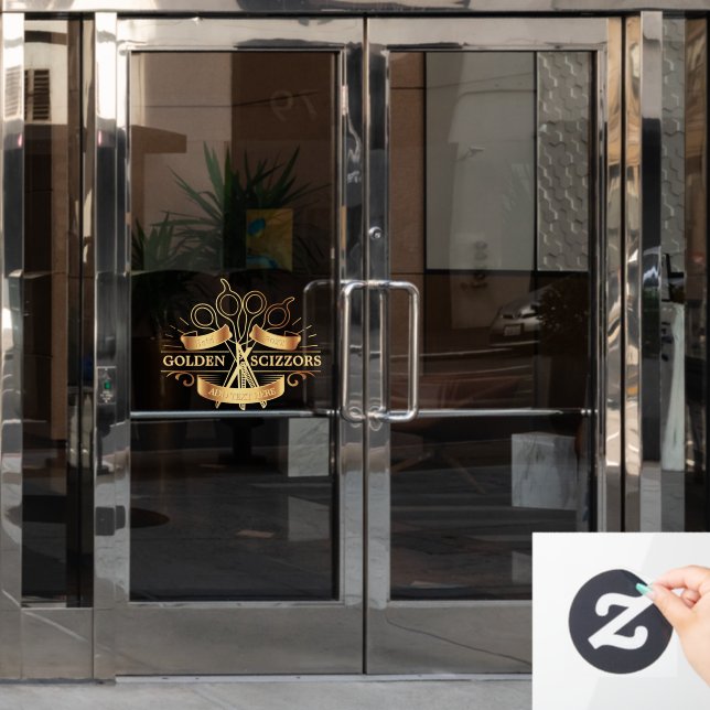 Customize Generic Golden Barber Hair Salon Front Window Cling (Office Door)