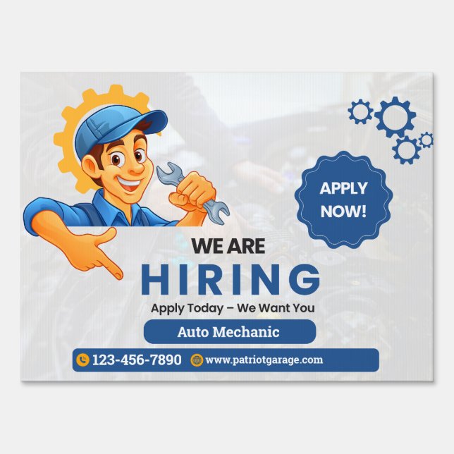 Customize Generic Now Hiring Auto Mechanic One Sid Sign (Front)