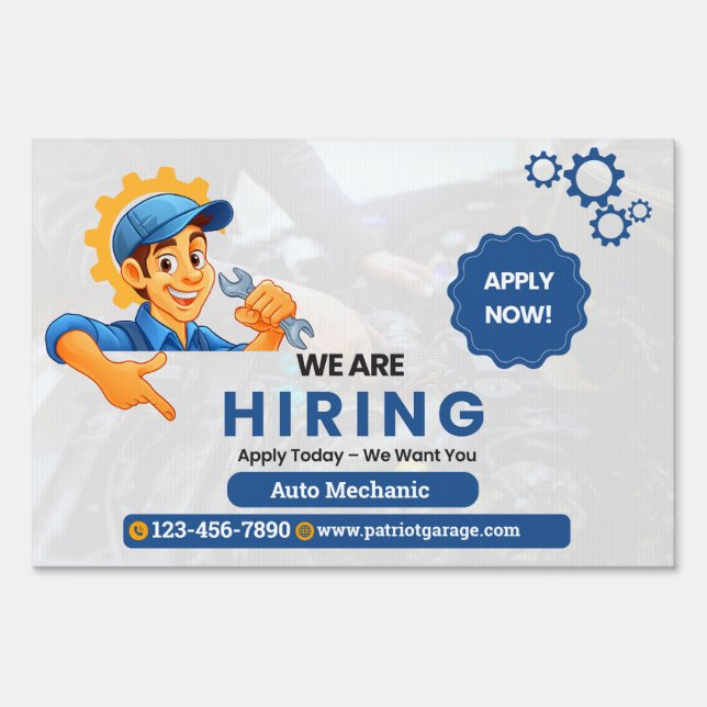 Customize Generic Now Hiring Auto Mechanic Two Sid Sign (Front)