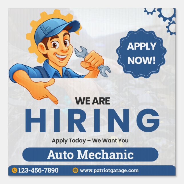 Customize Generic Now Hiring Auto Mechanic Yard Sign (Front)