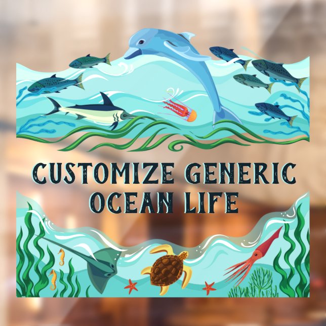 Customize Generic Ocean Life Small Business Front  Window Cling (Sheet 2)
