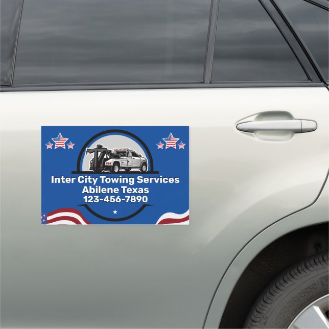 Customize Generic Tow Truck Business Patriot  Car Magnet (In Situ)