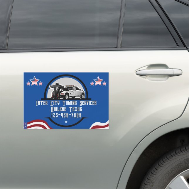 Customize Generic Tow Truck Business Patriot  Car Magnet (In Situ)