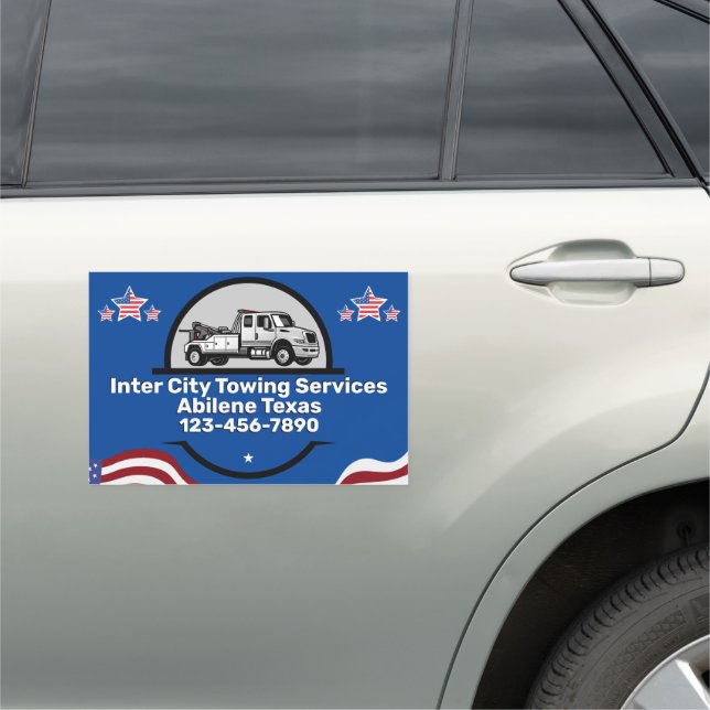 Customize Generic Tow Truck Business Patriot  Car Magnet (In Situ)