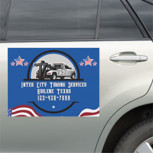 Customize Generic Tow Truck Business Patriot  Car Magnet (In Situ)