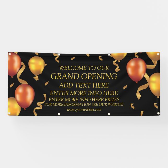 Customize Gold Balloons Ribbons Grand Opening Shop Banner (Horizontal)