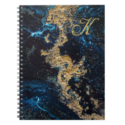 Customize Gold Blue MARBLE Spiral Notebook Initial