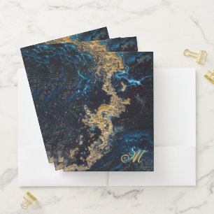 Customize Gold Navy Blue MARBLE File Pocket Folder