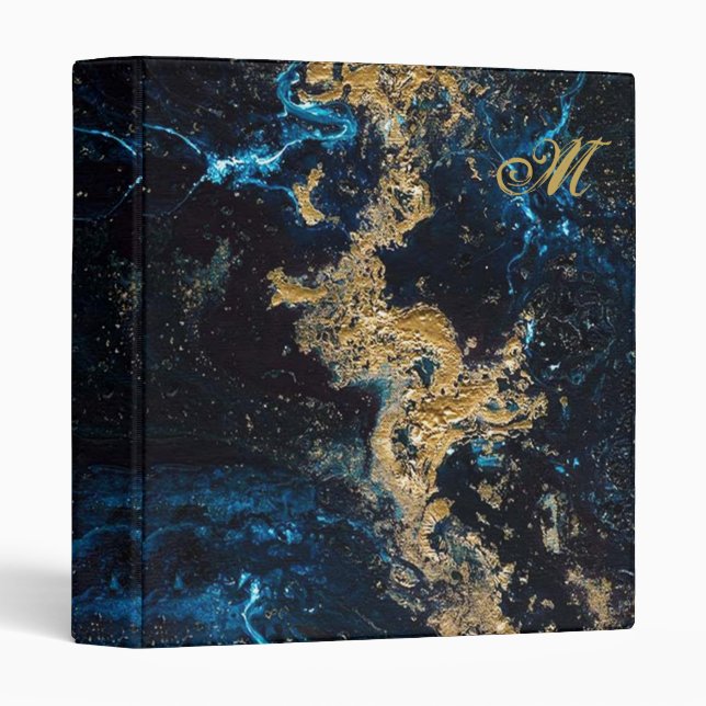 Customize Gold Navy Blue MARBLE Files Ring Binder (Front/Spine)